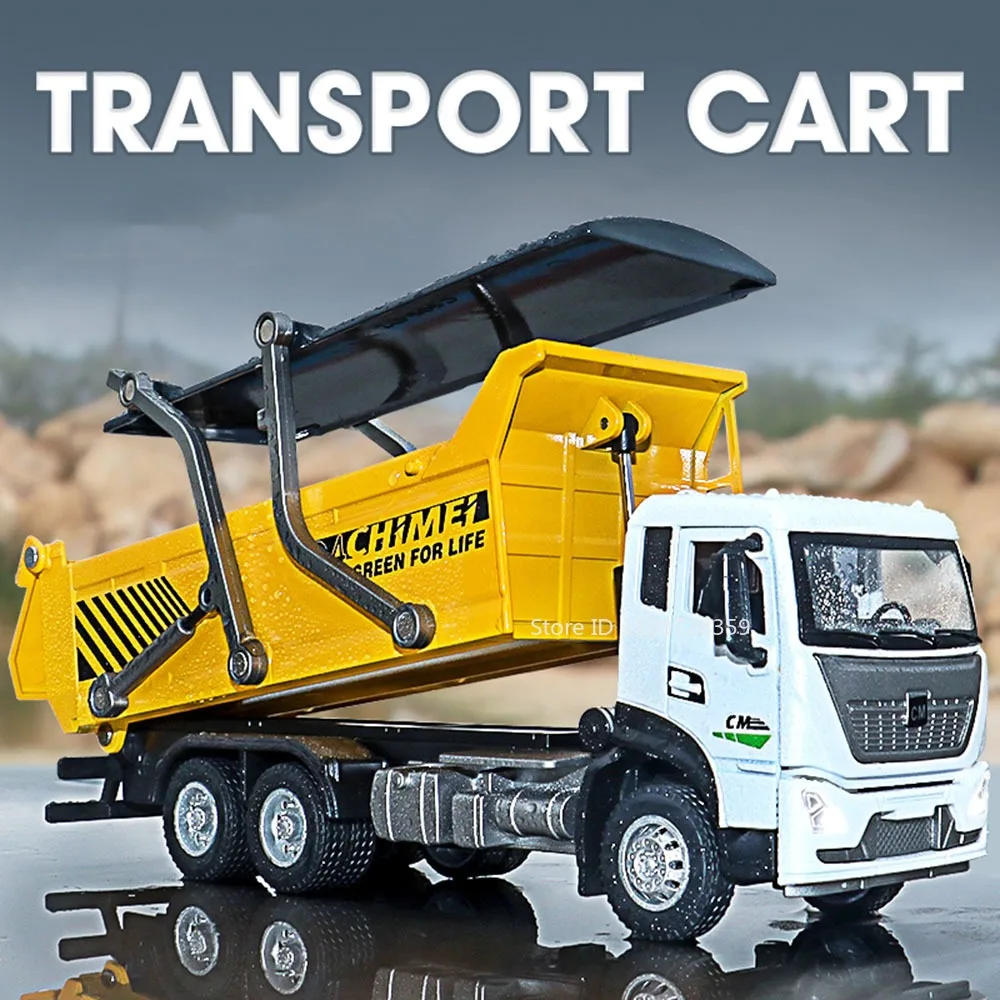 

1:32 Waste Soil Transport Vehicle Model Toys Alloy Diecast Platform Trailers Sound Light Doors Opened Pull Back for Boys Gifts