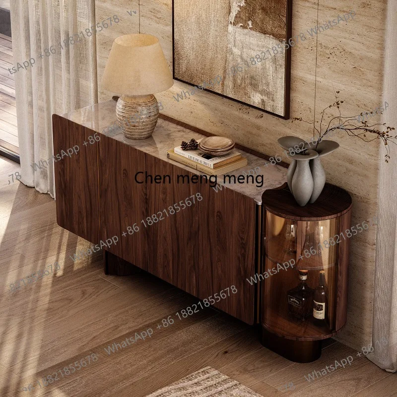 Solid wood dining side cabinet integrated locker against the wall, villa antique art dining side cabinet