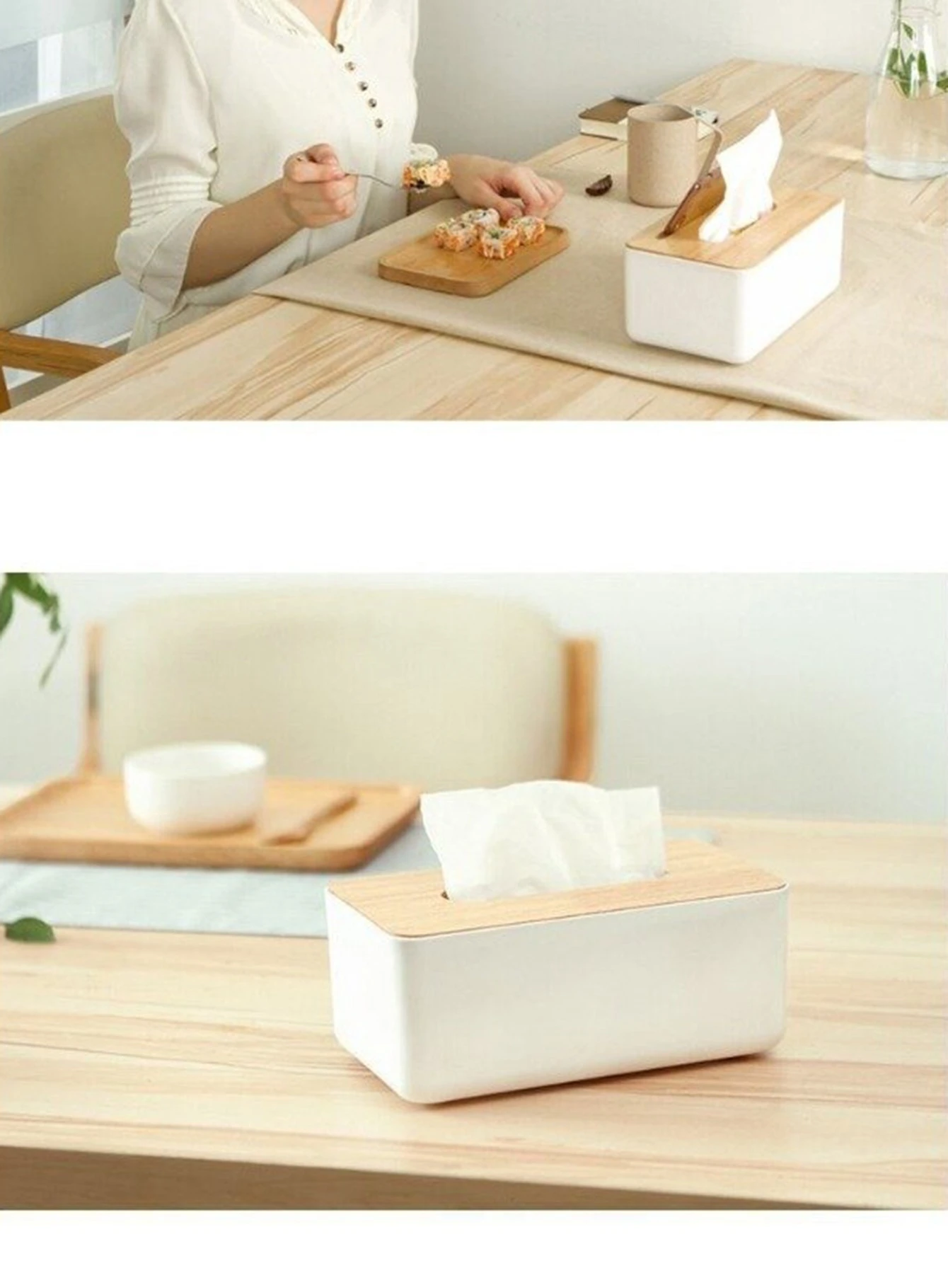 Plastic Tissue Box Wooden Lid Square Napkin Holder Container Wet Tissue Paper Dispenser Case Modern Home Car Organizer