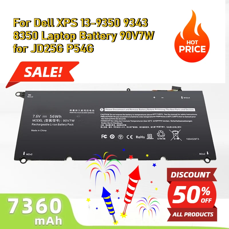 

For Dell XPS 13-9350 9343 8350 Laptop Battery 90V7W for JD25G P54G