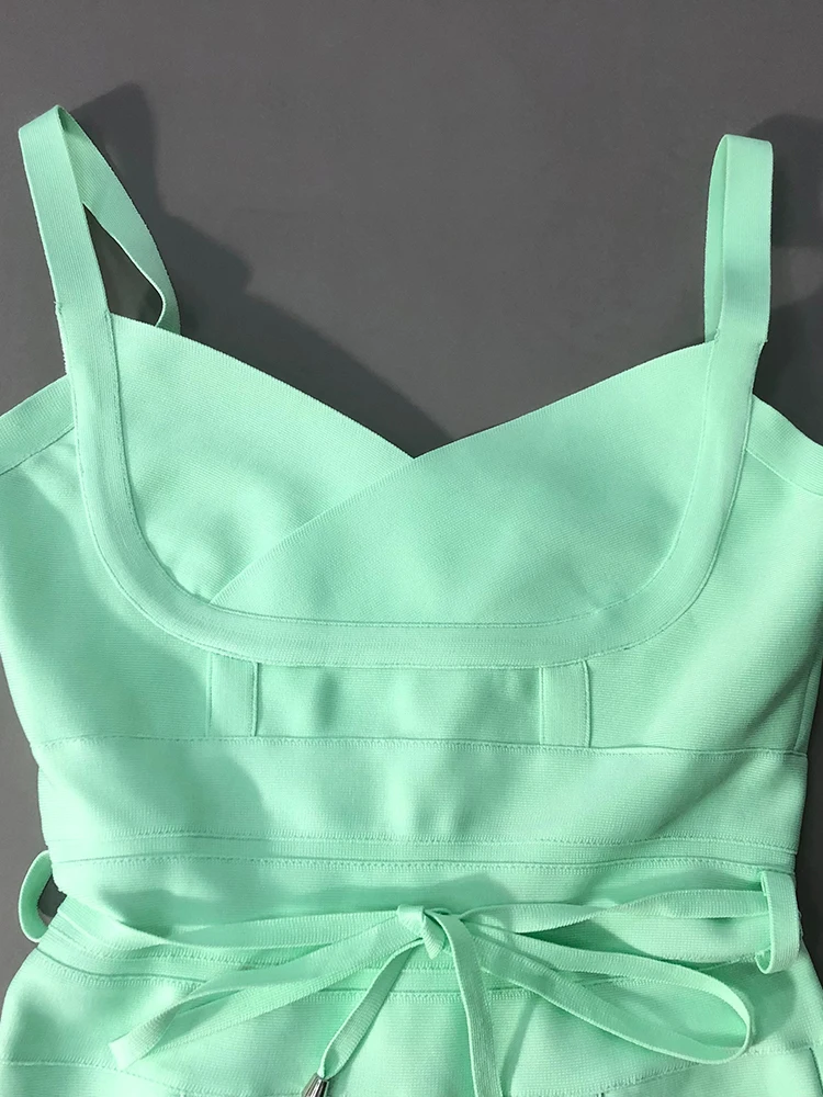 VC Mint Green Bandage Jumpsuit Sleeveless Sweetheart Neck Bodycon One Piece Romper High Waist Waist Slim Fit Stretch Long Pants view 6