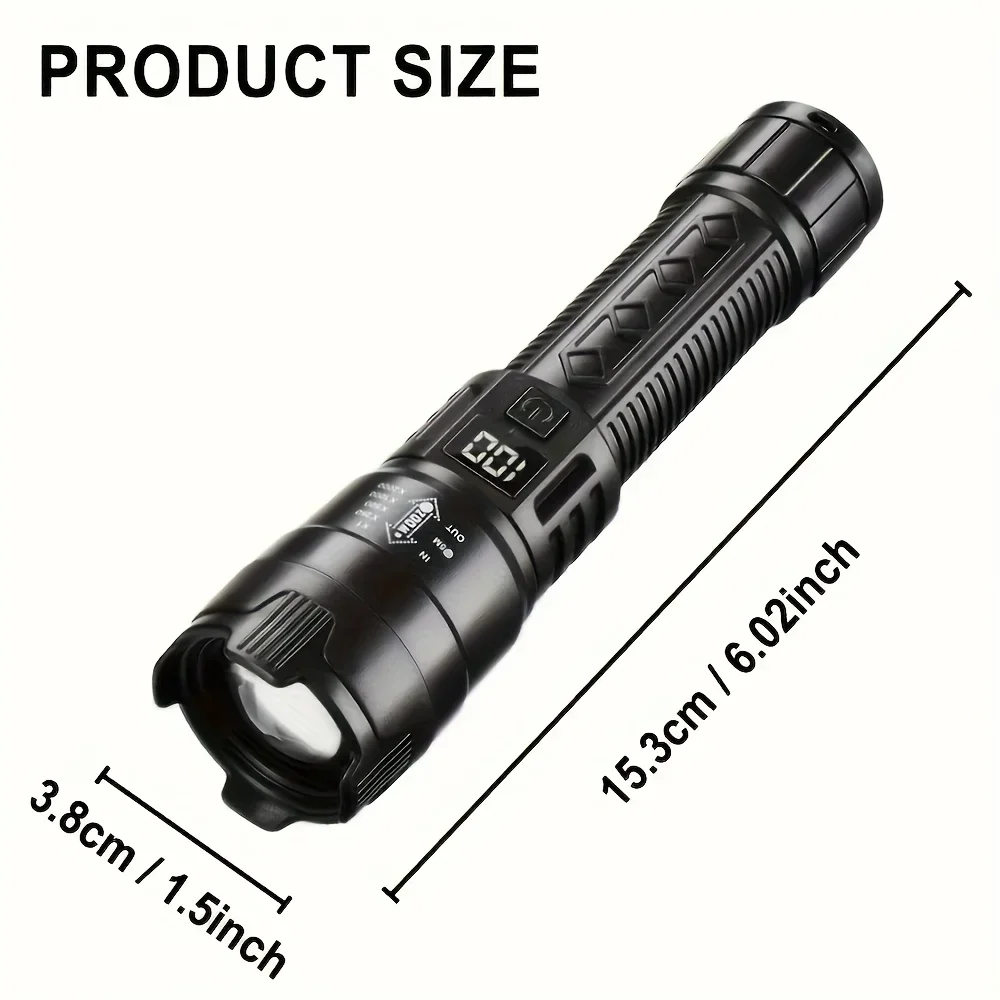 1000LM Ultra Bright LED Flashlight Type-C Rechargeable Long Range Zoom Tactical Torch Outdoor Emergency Camping Fishing Lantern