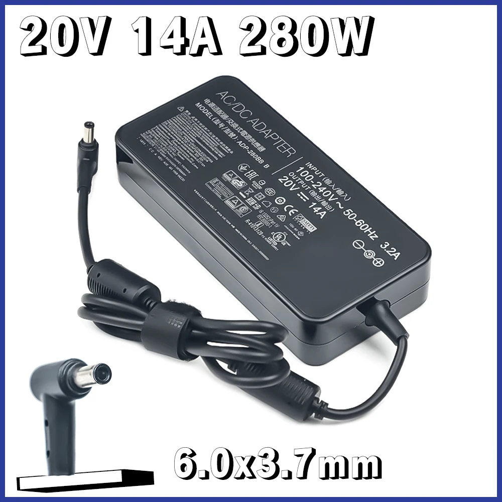 20V 14A 6.0x3.7mm ADP-280BB B AC 280W Charger Laptop Adapter For ASUS PG35V G703GI GX701 ROG G703GX G703GS GX703HS Power Supply