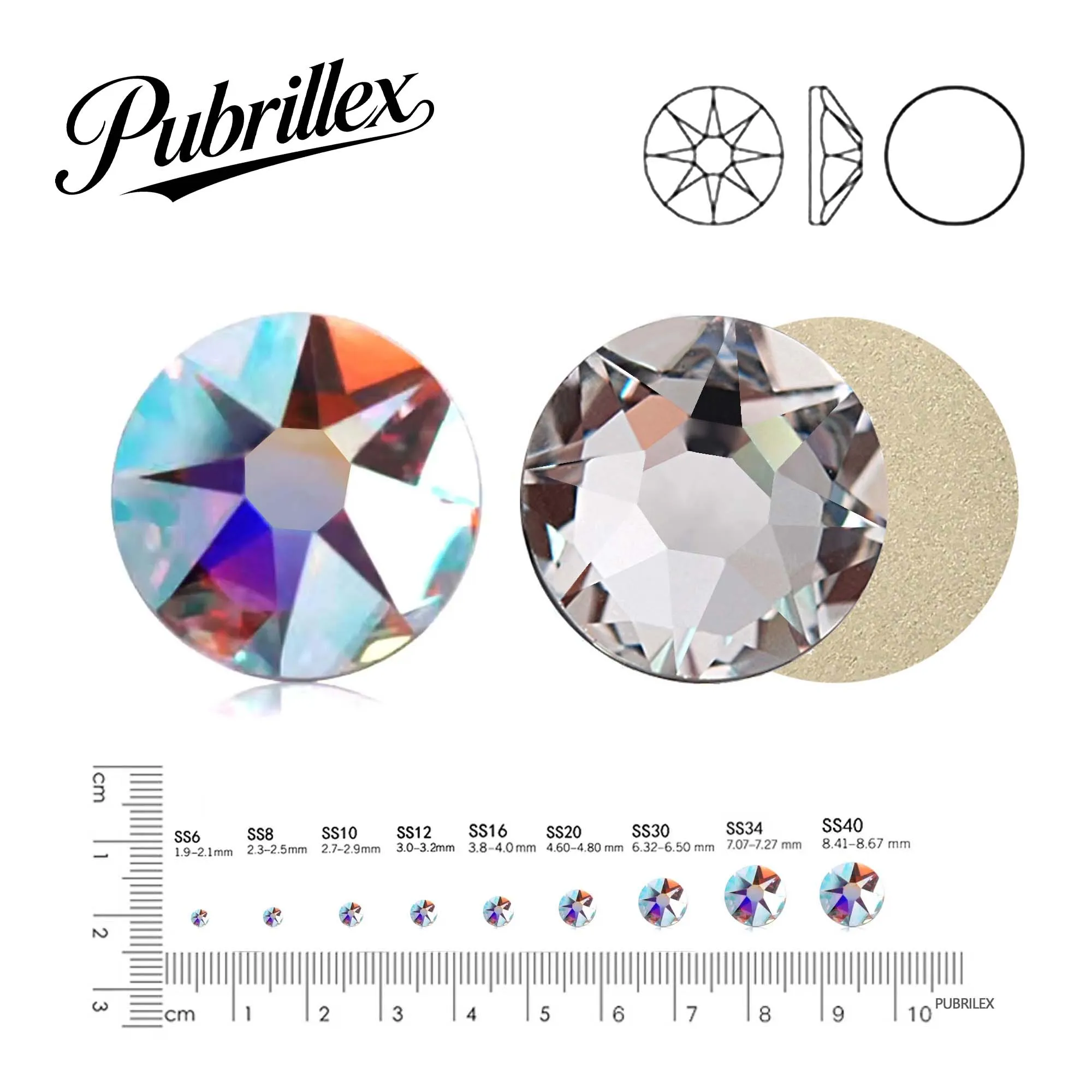 Glas-Strass-Kristalle und Crystal AB Xirius Strass mit 16 Facetten, flacher Rückseite, ohne Hotfix, für Kleidung, Nagelkunst, Zähne und Bastelarbeiten – Detail 1