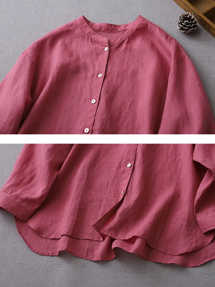 100% Cotton Long Sleeve Casual Shirt Women New Arrival 2023 Autumn Vintage Style Solid Color Female Casual Tops Shirts B2895