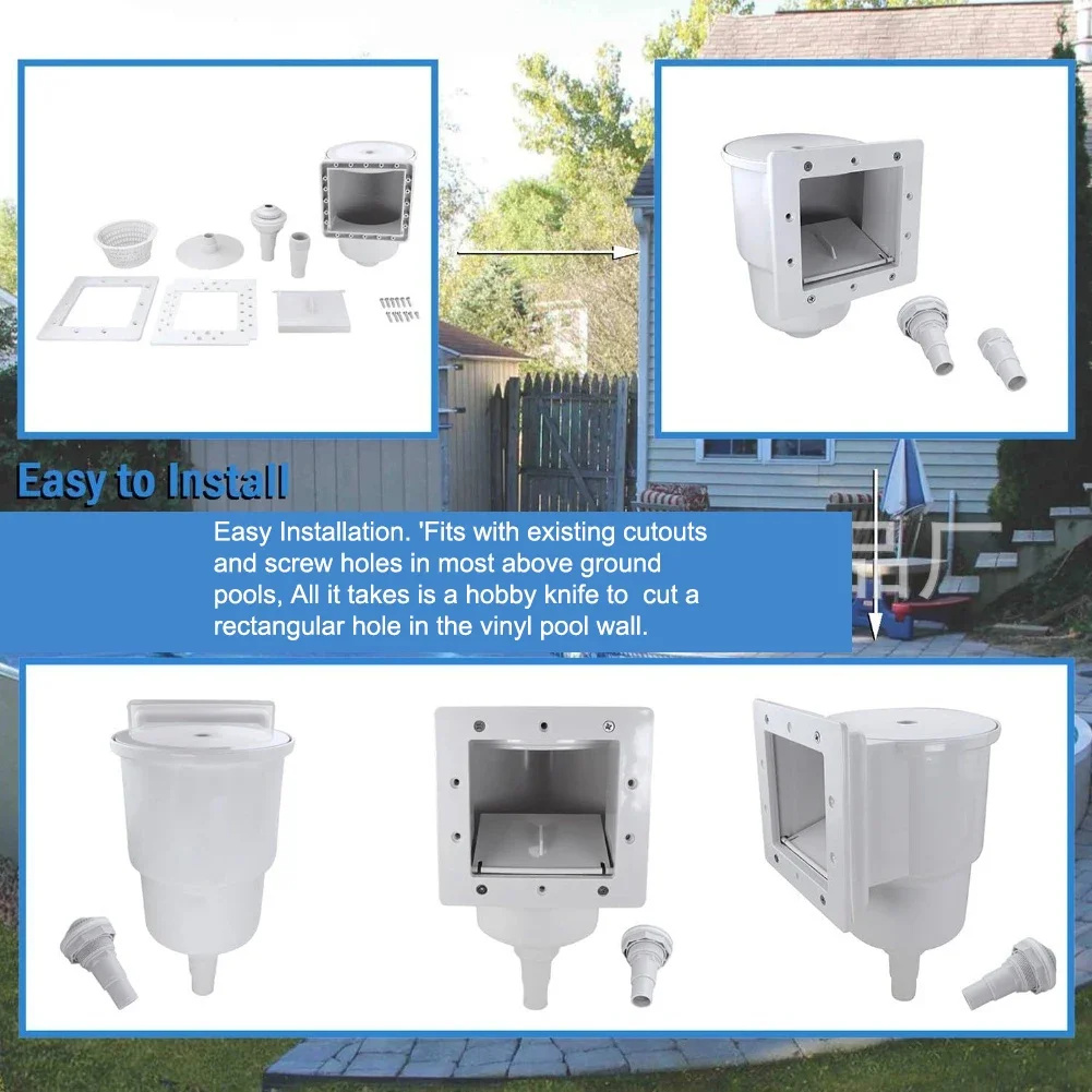Pool Skimmer Kit for Above Ground Pools Featuring Full Set of Components and Resistant Plastic for Long Term Use