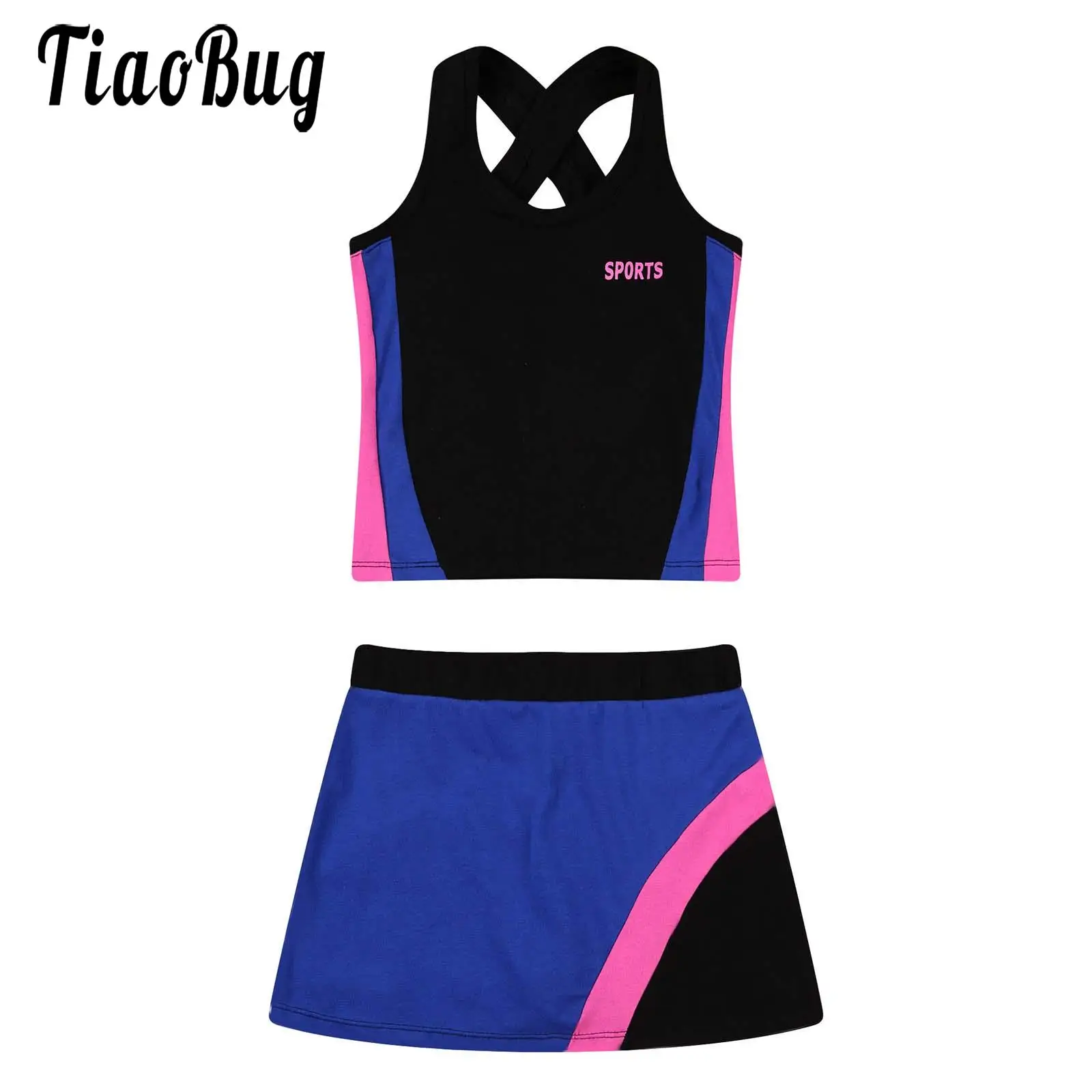 Kids Girls Golf Tennis Gym Dress Outfits Sleeveless Tank Tops Skirt Set with Built-in Shorts Tennis Sport Workout Set Costumes