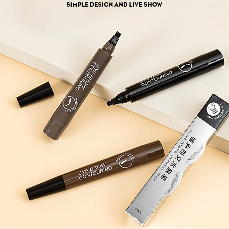 4 Point Eyebrow Pencil Black Brown Waterproof Microblading Liquid Eyebrow Pen Makeup Long Lasting Cosmetic 4 Points Eye Brow Pen