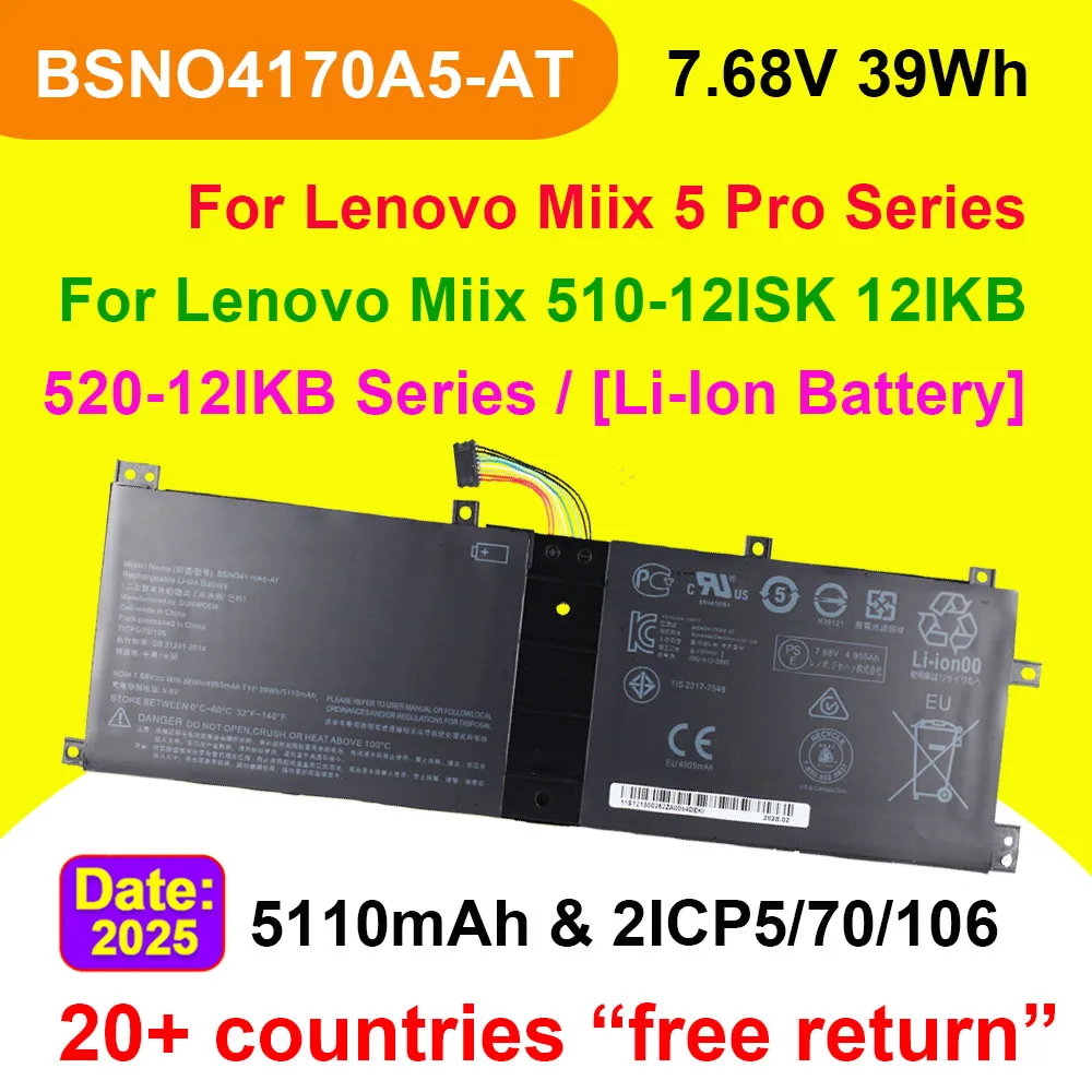 Tablet Battery For Lenovo Miix 520 510 510-12IKB 510-12ISK 5