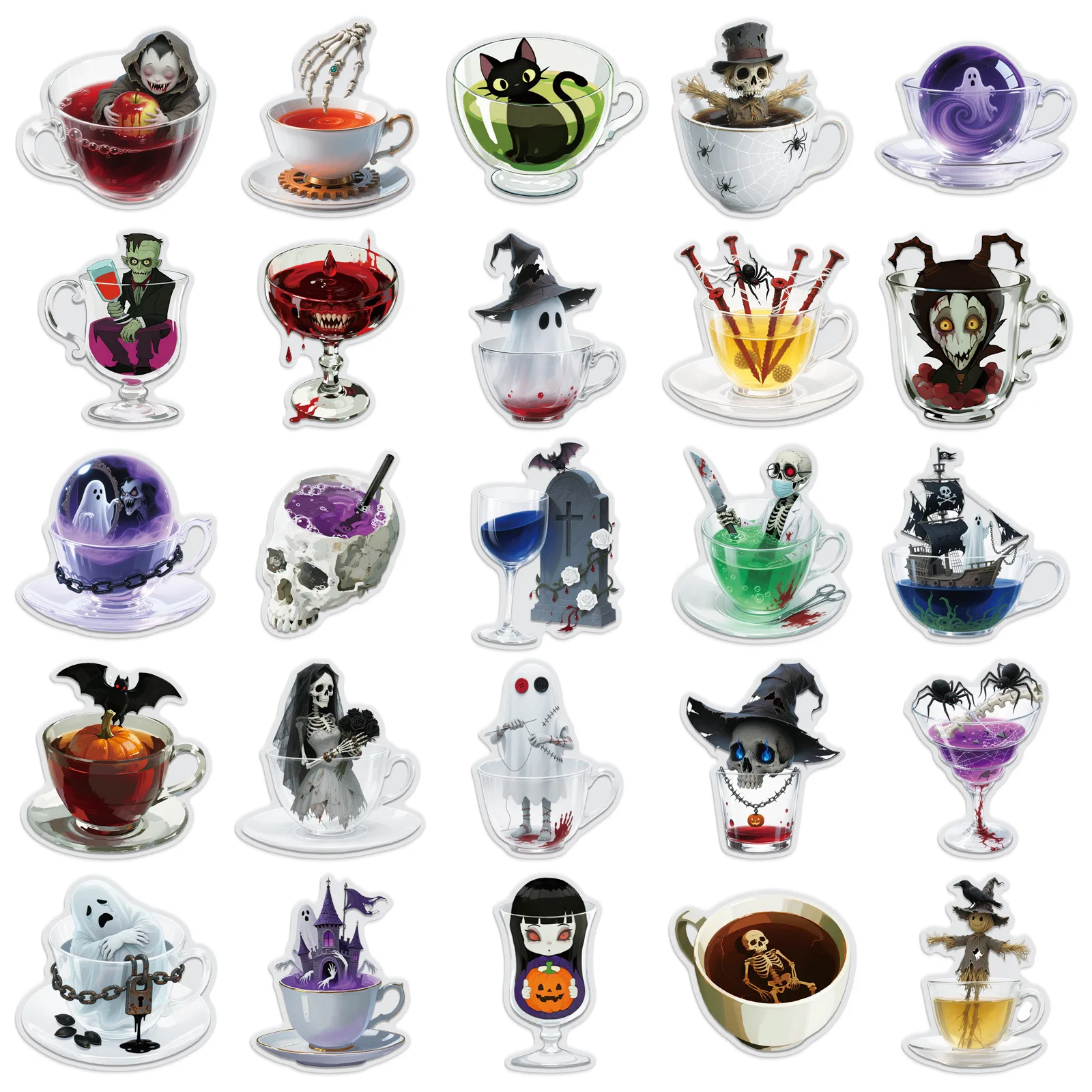 10/50PCS 해골 공포 유령 낙서 스티커 이상한 차 컵 스티커 전화 컴퓨터 노트북 문구 DIY 장난감 비밀