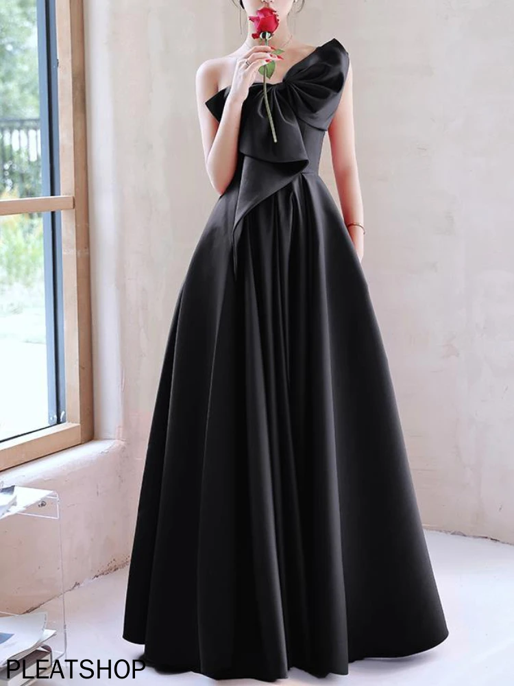 Elegant Temperament Prom Dresses Bow Draped One-Shoulder Strapless Cross Lace Up Graduation Dress Trendy Party Evening Dresses