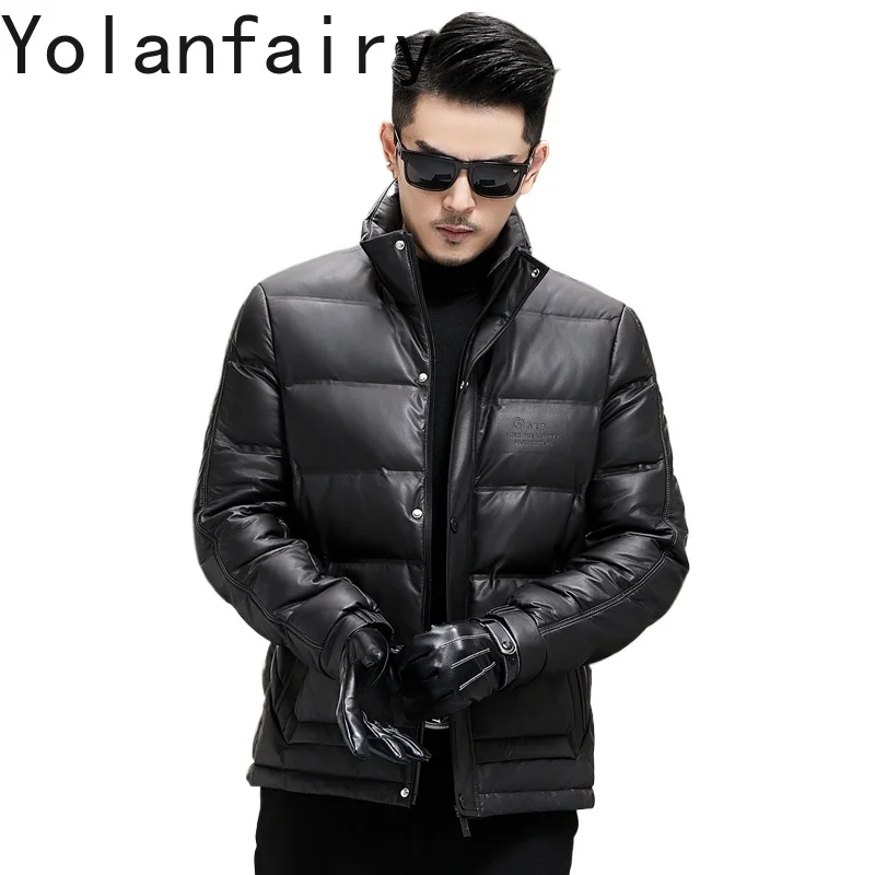 

YOLANFAIRY Высококачественный пуховик из натуральной овчины, мужской зимний короткий пуховик с воротником-стойкой, теплые черные пуховики