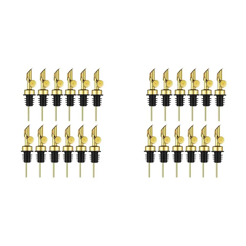 

ABBP-Weighted Stainless Steel Pourers Olive Oil Dispenser Spout Liquor Bottles Pourers Auto Flip Oil Dispenser (Gold, 24Pcs)