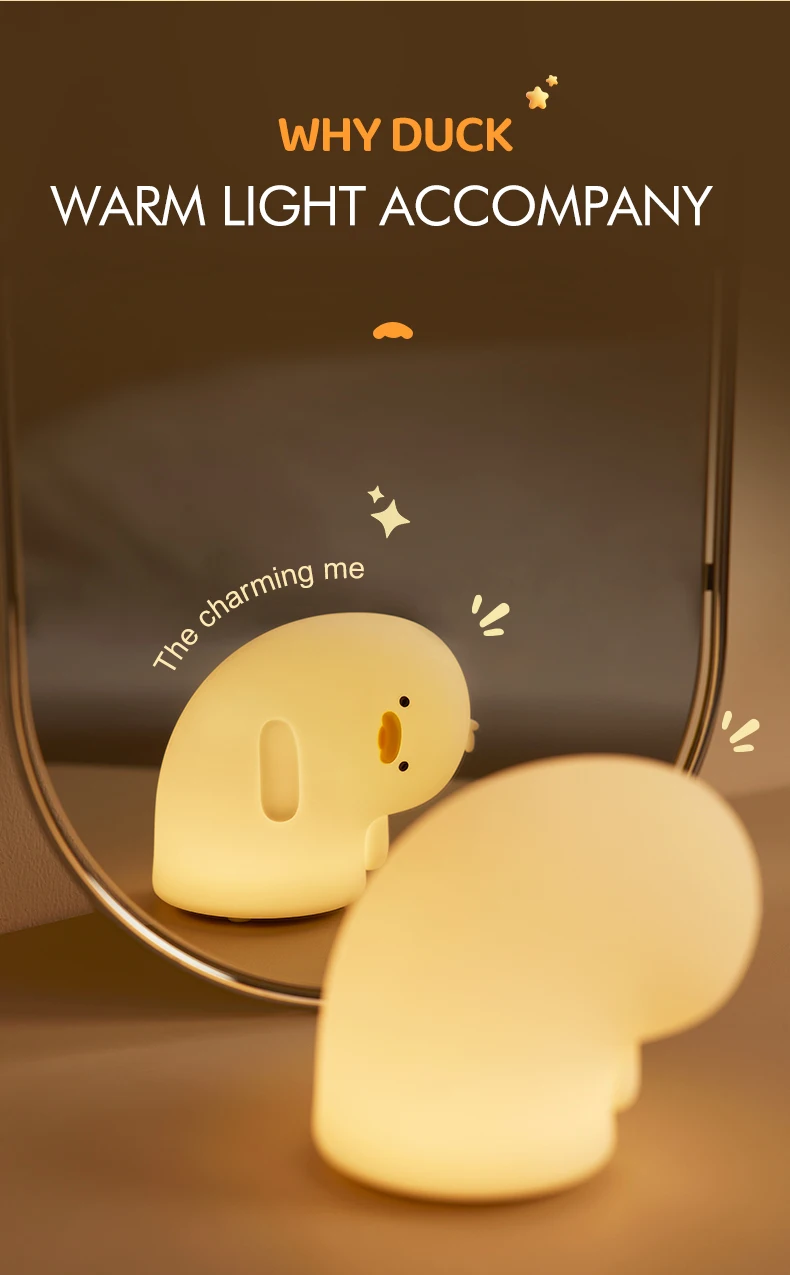 Rechargeable LED Night Light Duck Patting Silicone Lamp Cute Children Nightlights for Home Bedside Room Decor Birthday Gift