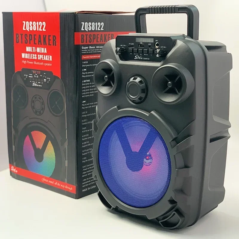 8 بوصة سمّاعات بلوتوث في الهواء الطلق المحمولة عالية الطاقة Soundbox 360 الصوت المحيطي مضخم الصوت مع ميكروفون لاسلكي K أغنية USB