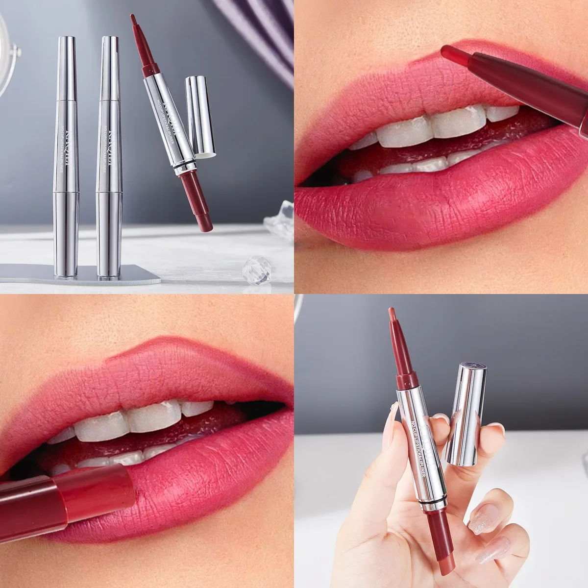 Matita per labbra opaca a doppia estremità Rossetto impermeabile a lunga durata senza trasferimento a prova di sbavature per un trucco labbra perfetto