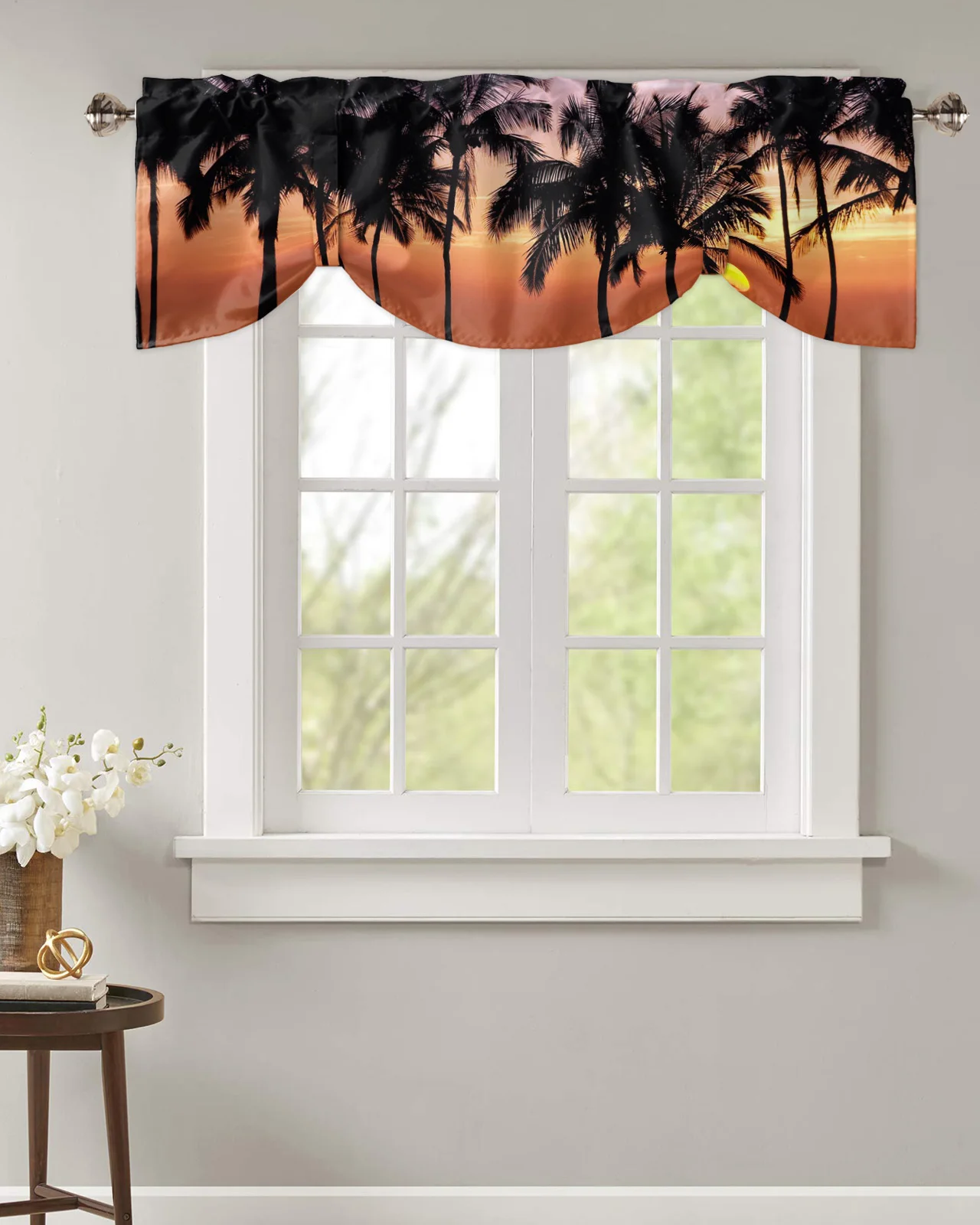 Coconut Tree Sunset The Scenery Window Curtain Kitchen Cabinet Coffee Tie-Up Valance Curtain Rod Pocket Short Curtain