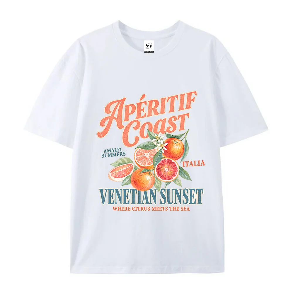 Vintage Citrus T Shirt Women Amalfi Coast Orange Graphic Tees Italian Summer Cute Retro Cotton Oversized Short Sleeve Tops