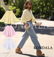 KONDALA Minimalist Casual Loose Shirt Women New 2026 Trendy Commute Wide Sleeves Shirt Spring Summer Fashion Holidays Lady Shirt