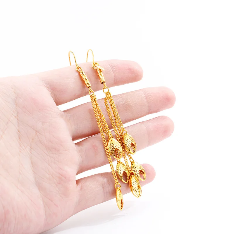 Noble AU999 gold water drop tassel earrings real gold goddess banquet earrings 24K pure gold fashion earrings earrings