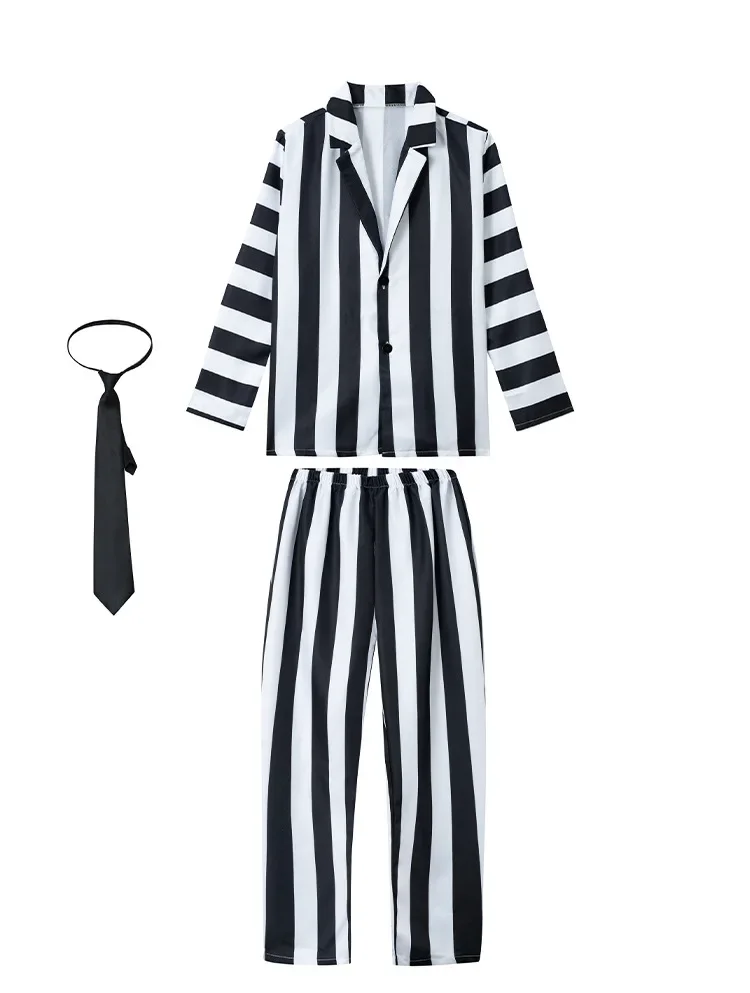 2024 New Halloween Adult Clothing Underworld Master Striped Cosplay Boys Set Performance Dress Classic Striped Two Piece Set