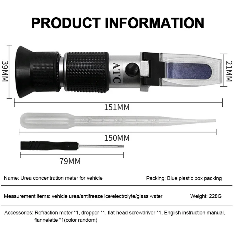 4 in 1 Automotive Antifreeze Refractometer Car Urea Fluid Tester Battery Freezing ATC Detector Handheld Electrolyte Hydrometer