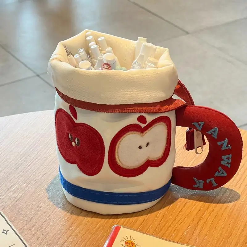 Aesthetic Tall Tub Tea Cup Pen Box Pupil Voluminous Storage Bag Handheld Portable Writing Tool Pouch Organizer