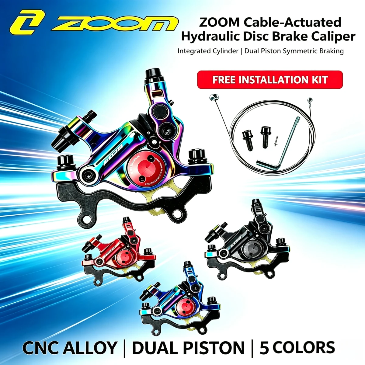 Zoom XTECH HB-100 Dual Piston Hydraulic Disc Brake Caliper Leakproof Adjustable Stroke for MTB E-Bike Electric Scooter