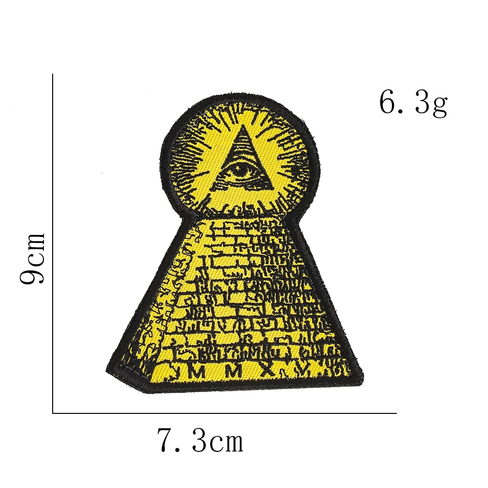 Allsehendes Auge Pyramide Bestickter Klett-Patch Gelb Schwarz Taktisches Moral-Abzeichen Rucksack Jacke Dekoratives Emblem Applikation – Detail 6