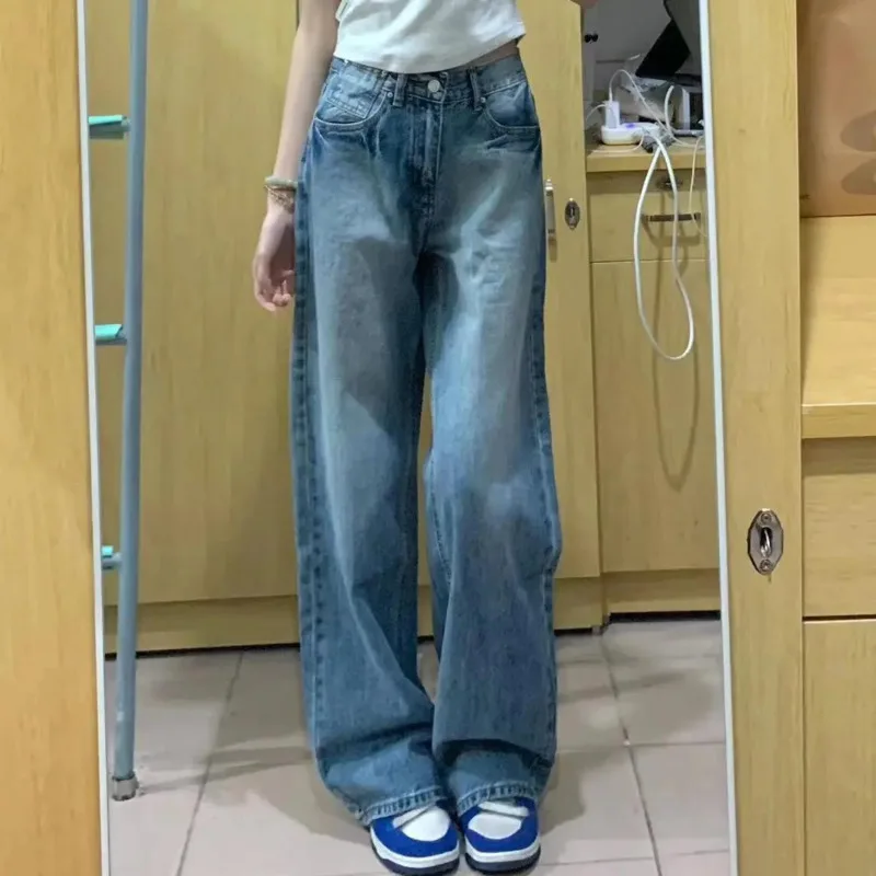 

Casual Blue Wide Leg Jeans For Women 2025 Summer American Style High Waist Loose Slimming Straight Pants High Street Trousers