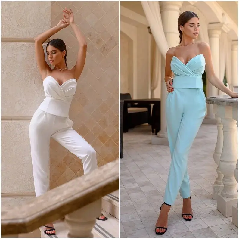 Summer Sexy Sweetheart Women Jumpsuits Strapless Sleeveless Jacket Custom Made Pencil Trousers Power Prom Formal Dress