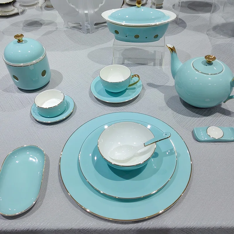 

Blue porcelain tableware bowl set housewarming gift Chinese high-end ceramic dish combination full set of household