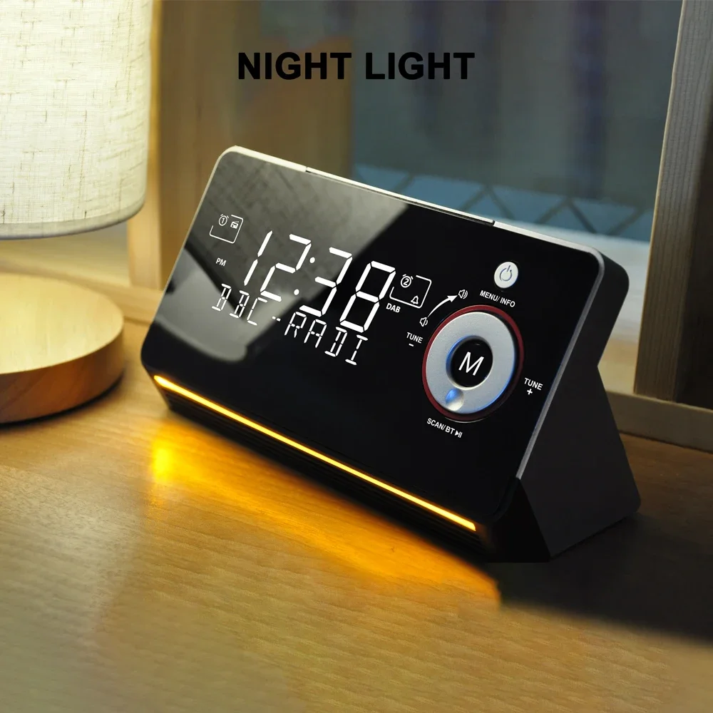 

Bedside Alarm Clock with DAB & FM Radio,Dual Alarms Snooze Dimmable LCD Display Night Light, Bluetooth Type-C and USB Charging