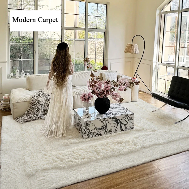 Cream Style Thick Soft Fluffy Carpet Kid Room Solid Color Large Living Room Rug Soft Sofa Bedside Table Floor Mat Home Bedroom