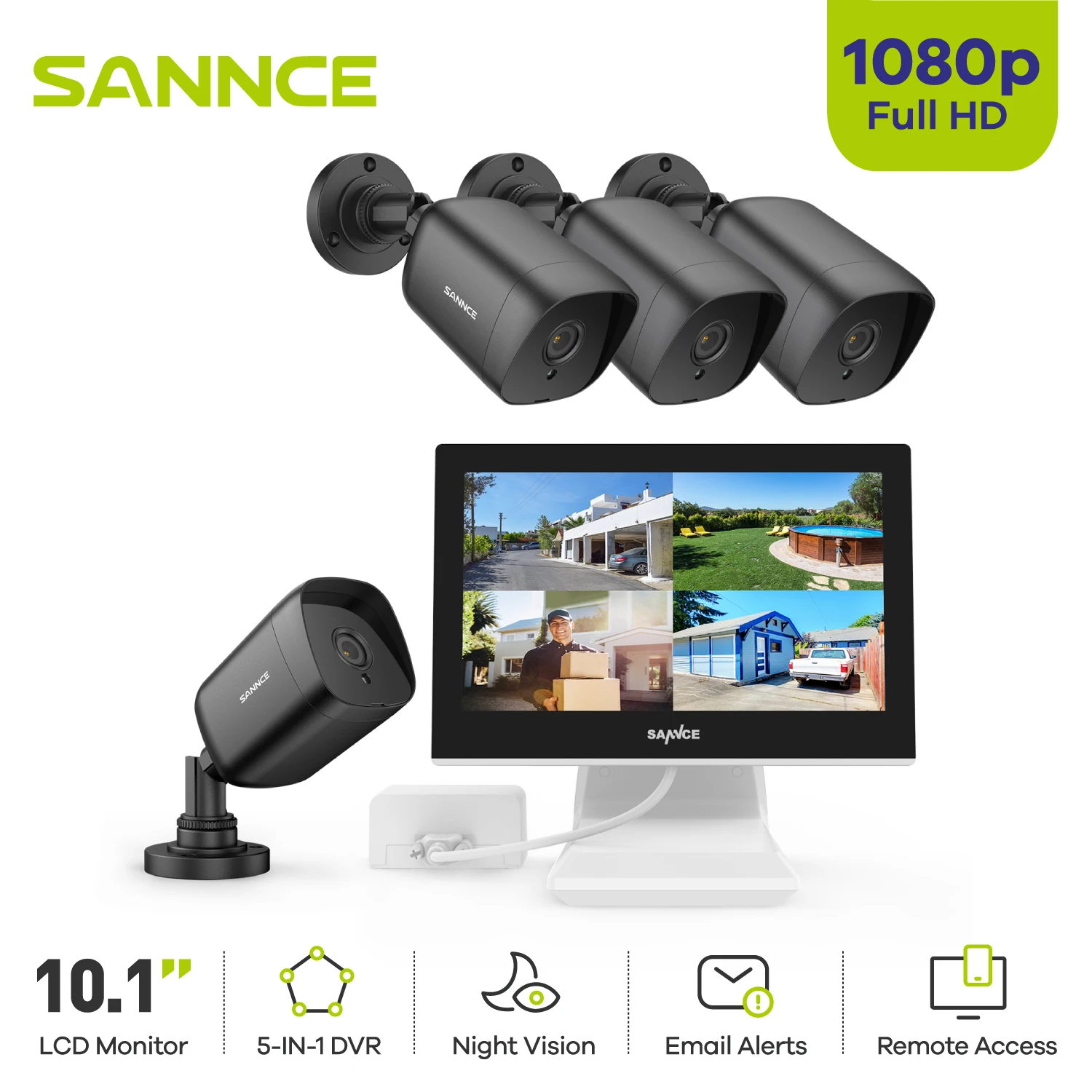 SANNCE 5 in1 DVR Security Surveillance System 4CH 10.1