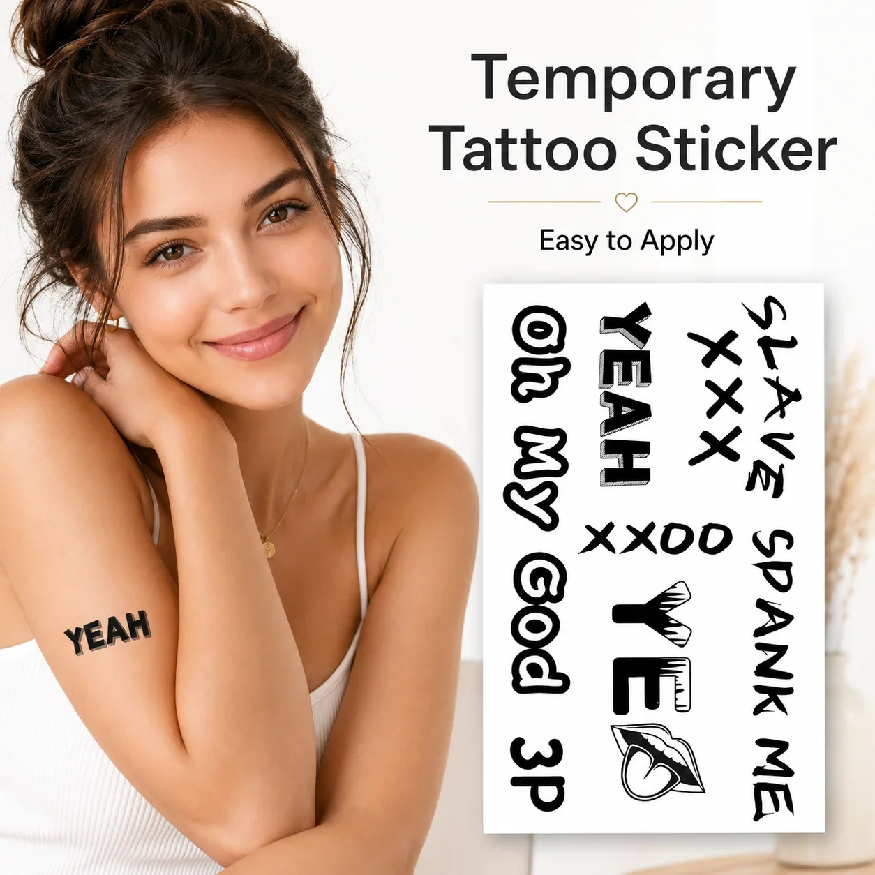 Women's Trendy Text Letter Temporary Tattoo Sticker, Waterproof Quote Phrases Body Art for Arm Shoulder Fake Tattoo
