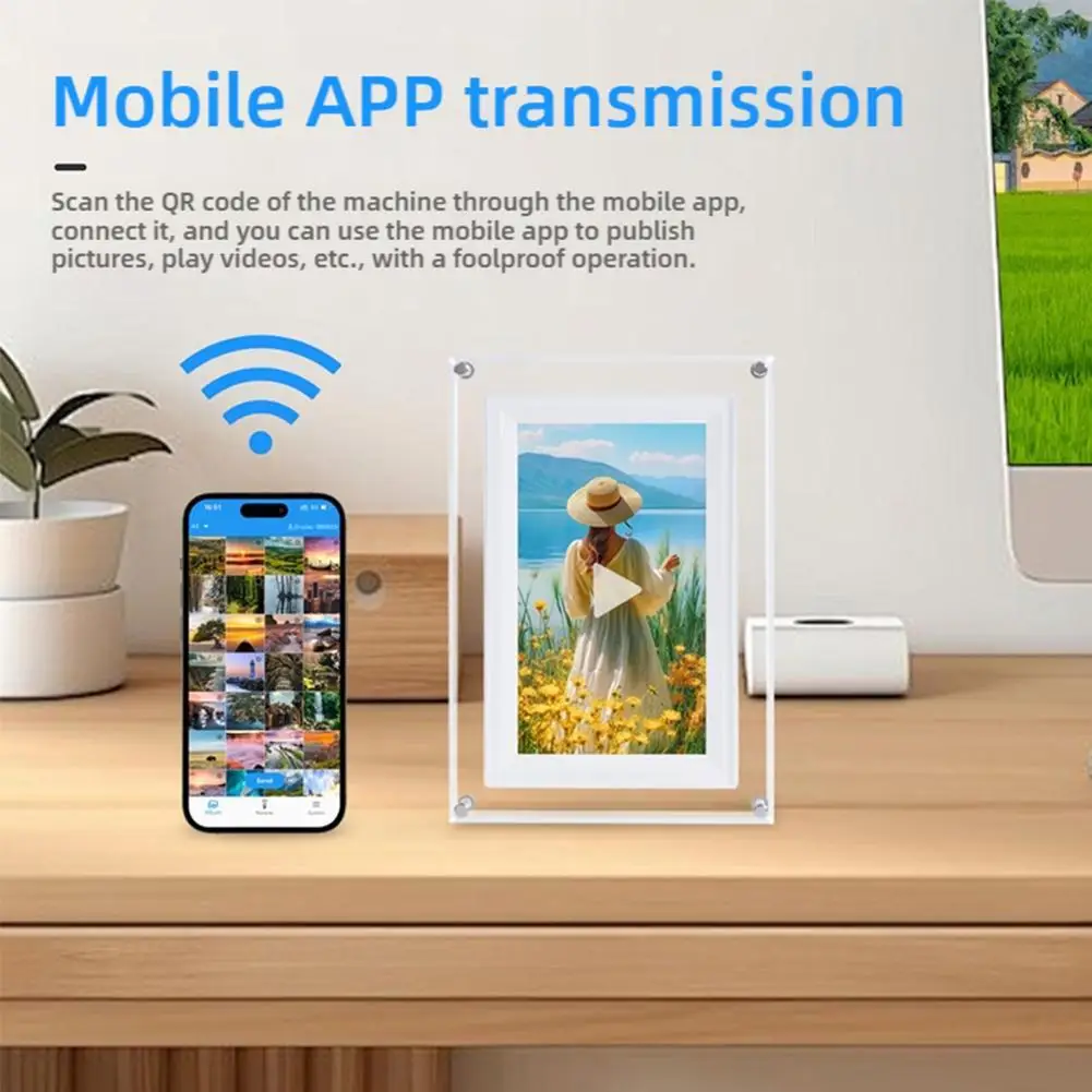 Bingkai foto Digital akrilik 7 inci, rangka foto elektronik cerdas WIFI hadiah multifungsi