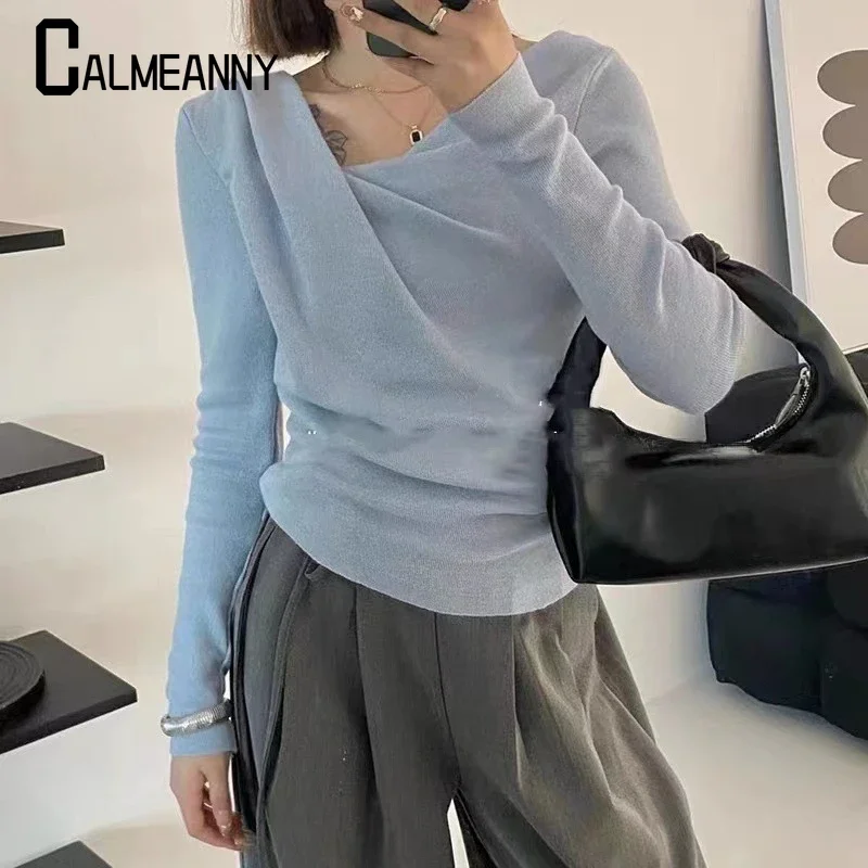 

Swing Collar Slim Fit Knitwear Female 2024 Spring Autumn Fashion Slimming Long Sleeve Top Pullover All-Matching Sweater Women