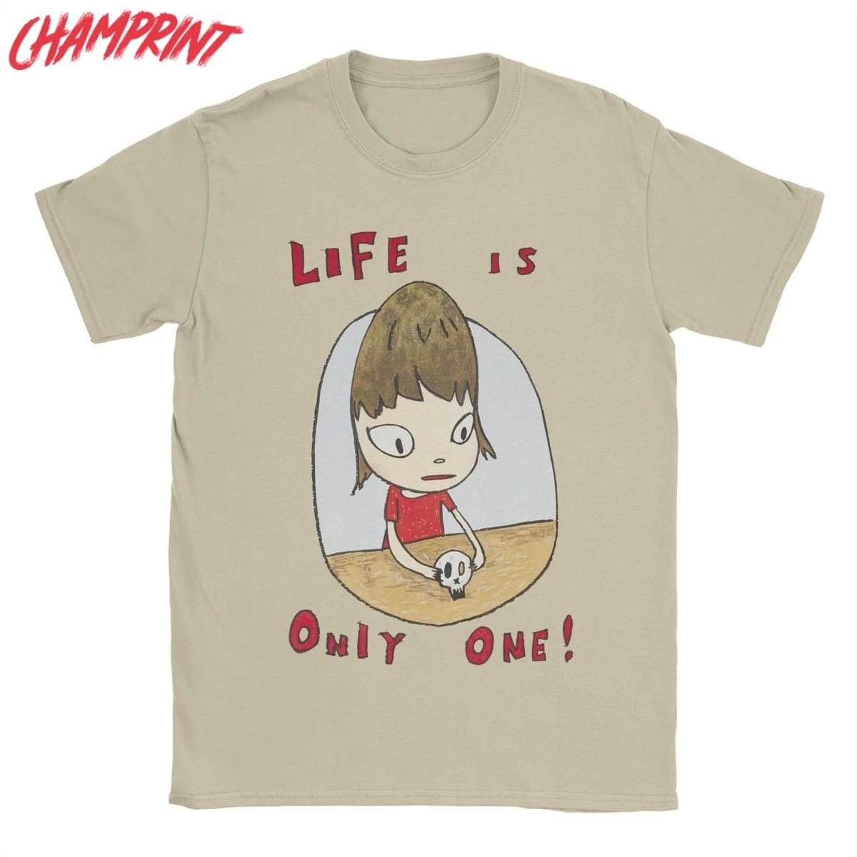 Yoshitomo Nara Life Is Onlys One Men T Shirt Casual Tee Shirt Short Sleeve O Neck T-Shirts Pure Cotton Summer Tops