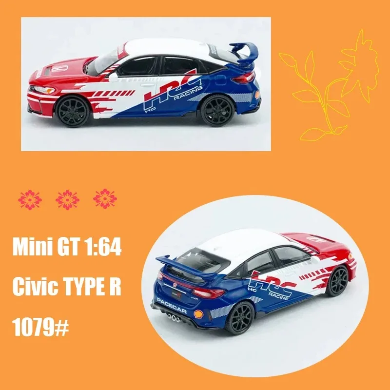 Mini GT Diecast 1:64 Scale Civic TYPE R 1079# Alloy Simulation Car Model Collection Display Toy Gift Static Pendants