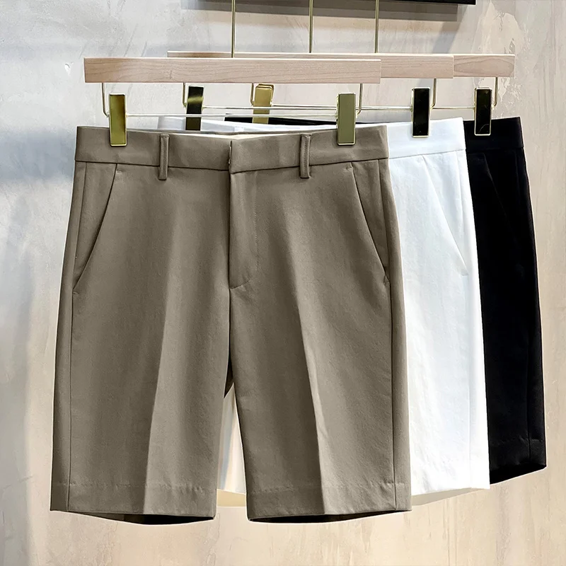 Men's Fashion Korean Style Slim Casual Shorts White Casual Mid-Length Pants Trendy Summer Thin Dress Pants