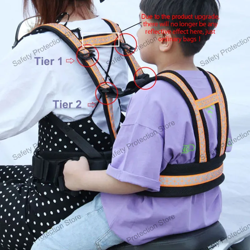 Adjustable Kids Motorcycle Safety Belt Child Reflective Rear Seat Grab Handle Strap Motorcycle Breathable Harness Anti-Drop