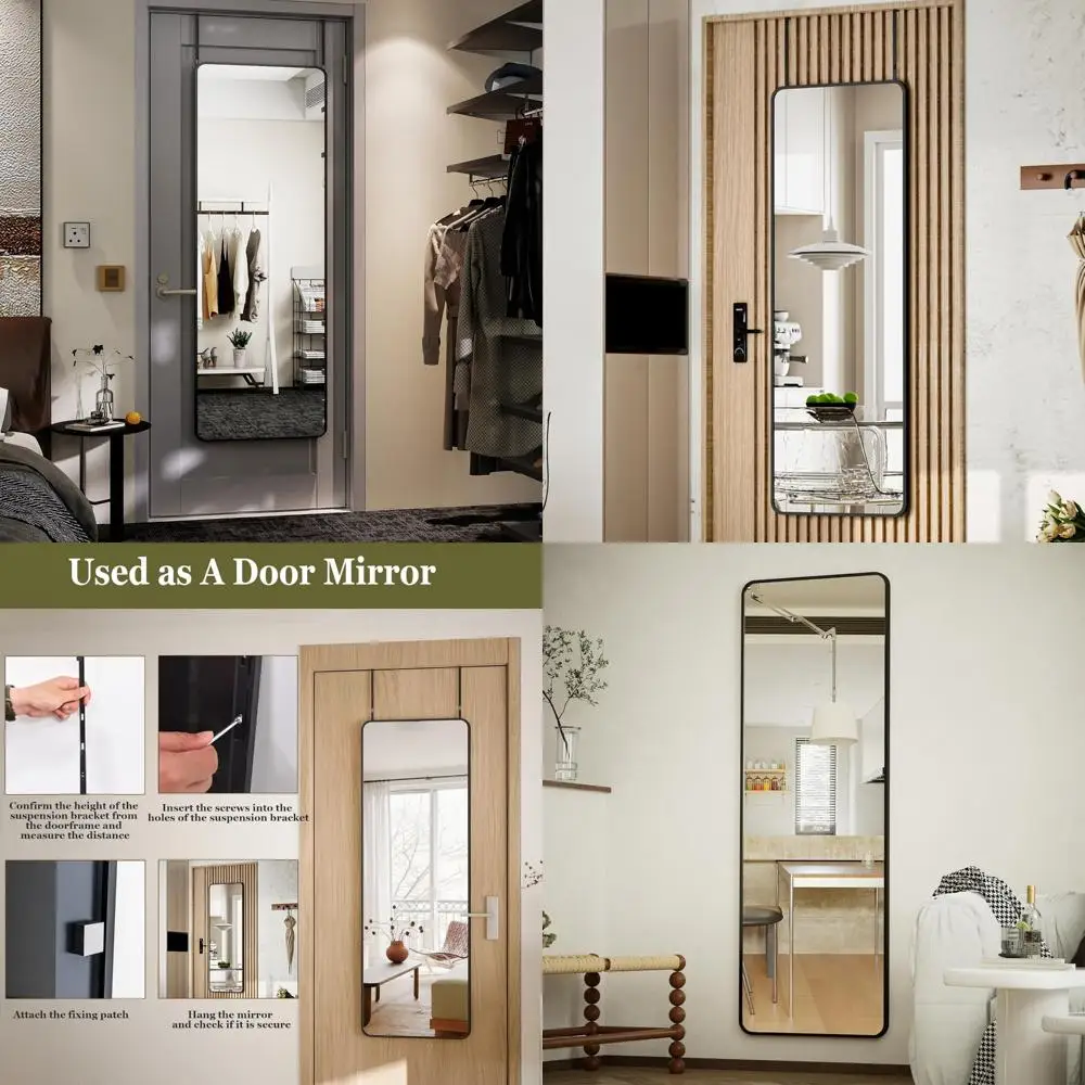 Full-Length Aluminum Framed Door Mirror with Adjustable Hangers for Hanging, Suitable for Home and Gym Use