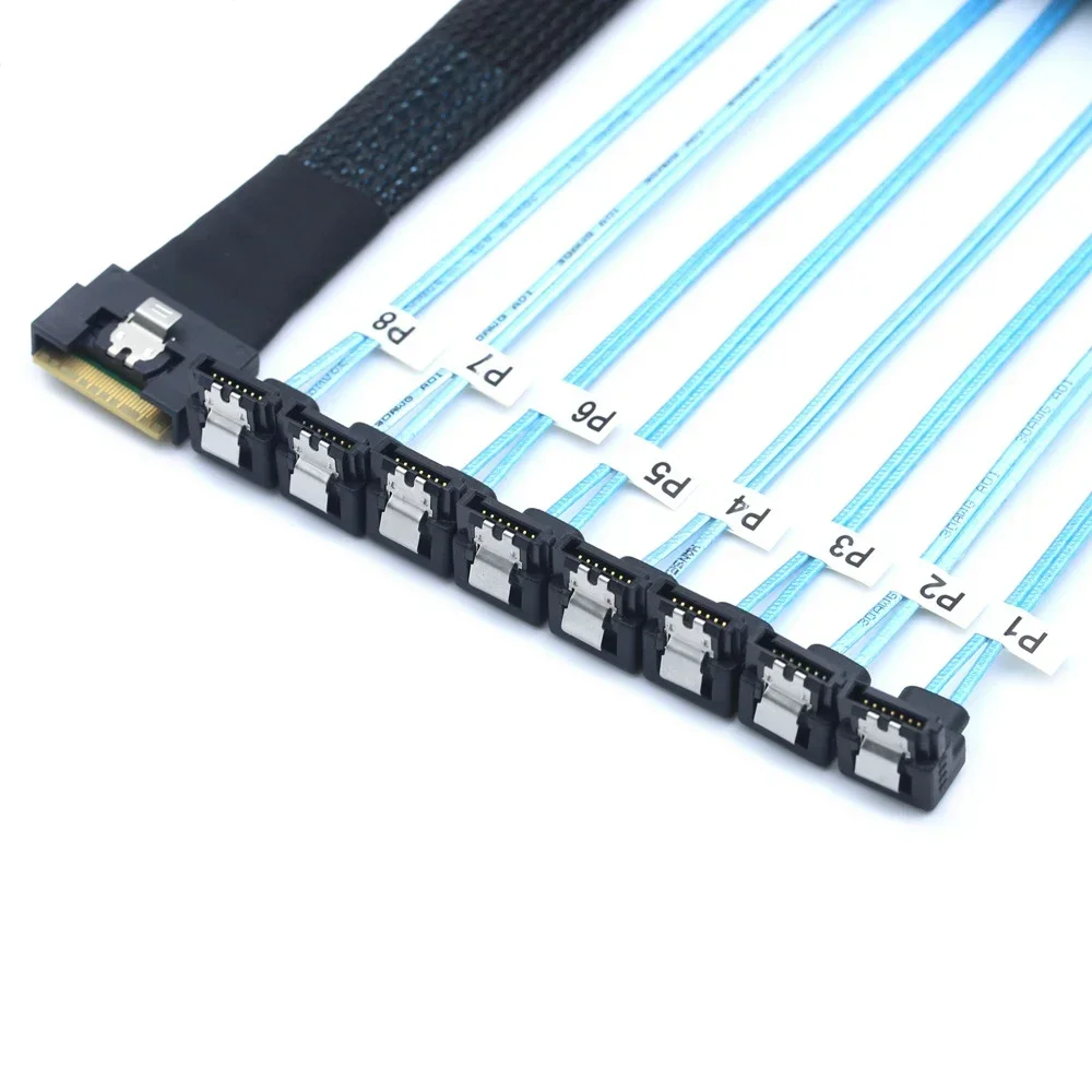 

PCI-E SlimSAS SFF-8654 8i to 8-Port SATA Female 90 Degree Right Angle HDD SSD Adapter Cable