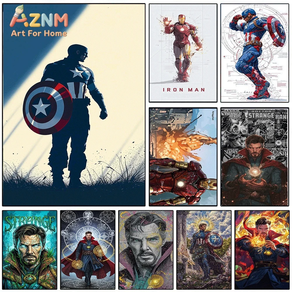 Watercolor Poster Print - Captain America Silhouette Superhelden-Charakter Leinwand-Wandbild Druck