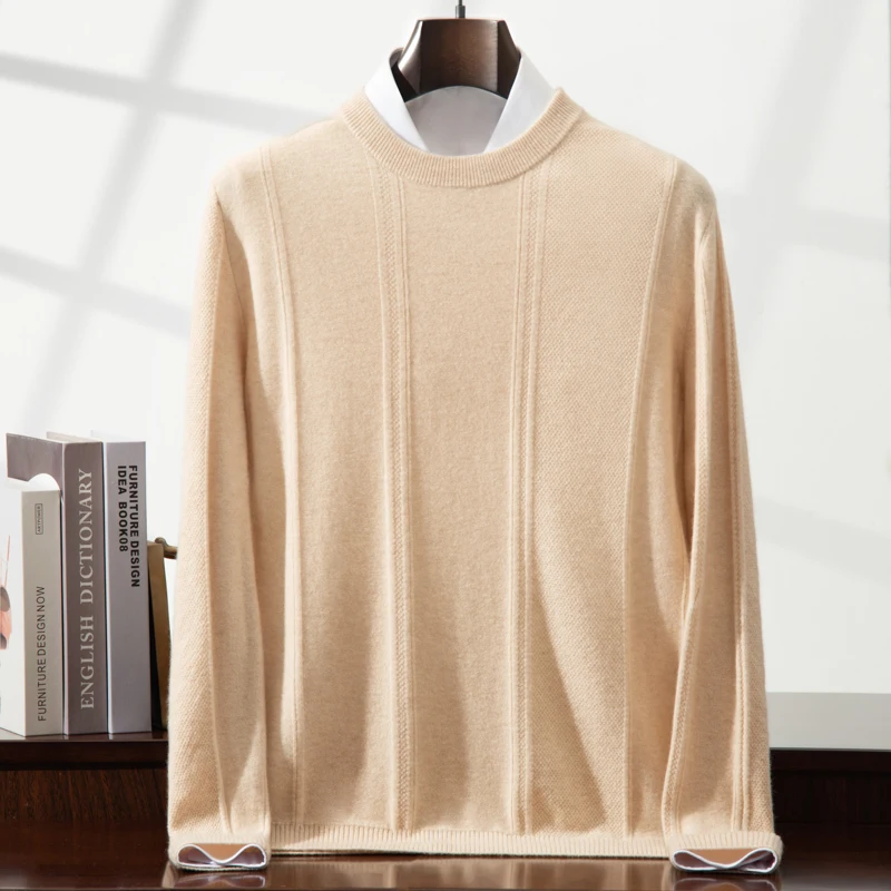 เสื้อสเวตเตอร์คอโอ แขนยาว ลายทางแนวตั้ง ผ้าแคชเมียร์ 100% สำหรับผู้ชาย สไตล์ธุรกิจ ทันสมัย ใส่ได้ทั้งฤดูใบไม้ร่วงและฤดูหนาว เนื้อผ้านุ่ม อุ่นสบาย เหมาะสำหรับใส่เป็นเสื้อตัวใน