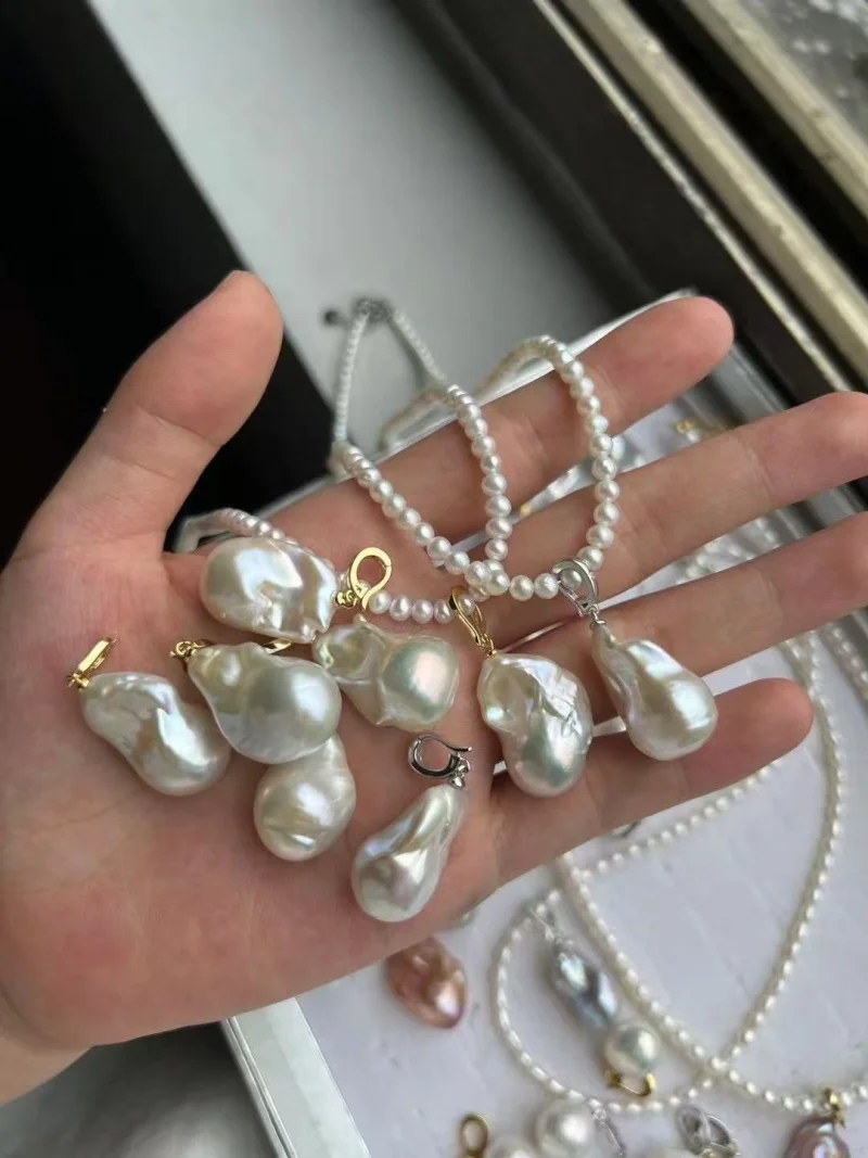 

100% натуральный пресноводный большой барокко ручной работы DIY нерегулярный жемчуг кулон из стерлингового серебра 925 пробы классическая застежка для изготовления ожерелья