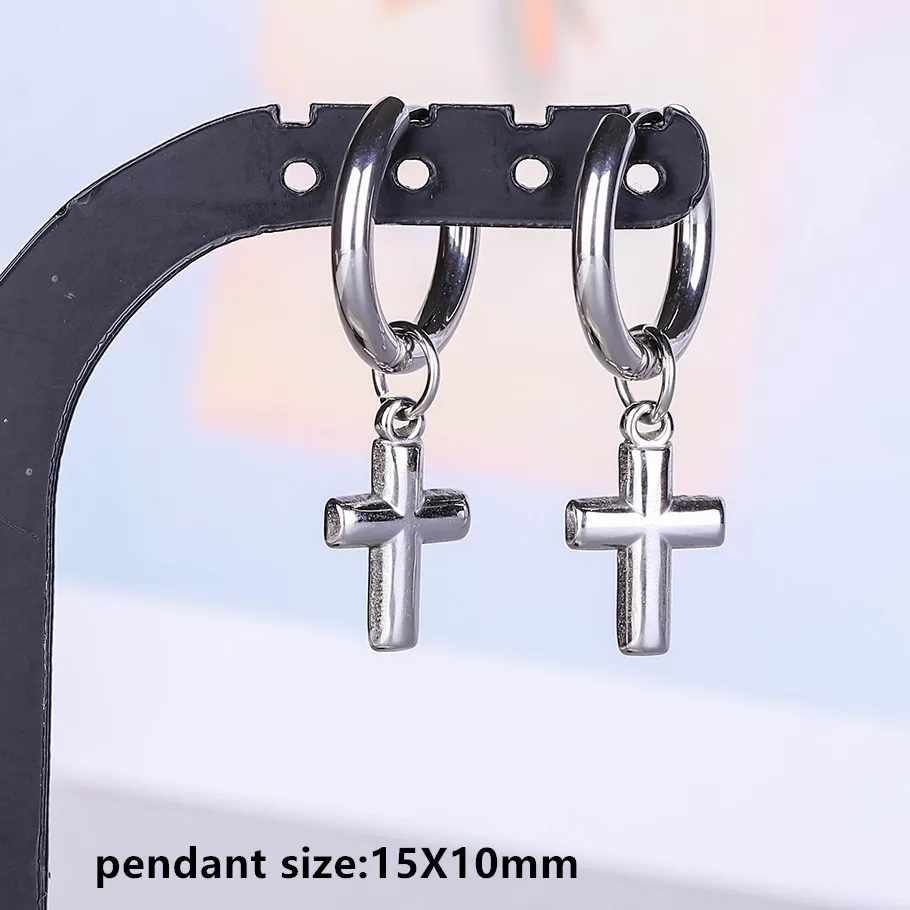 Stahlfarbener Engel-Stern-Kreuz-Schwert-Charm-Ohrring, kein Anlaufen, Ohrpiercing, Edelstahl-Ohrringe für Damen und Herren, Schmuck, Kolczyki – Detail 14