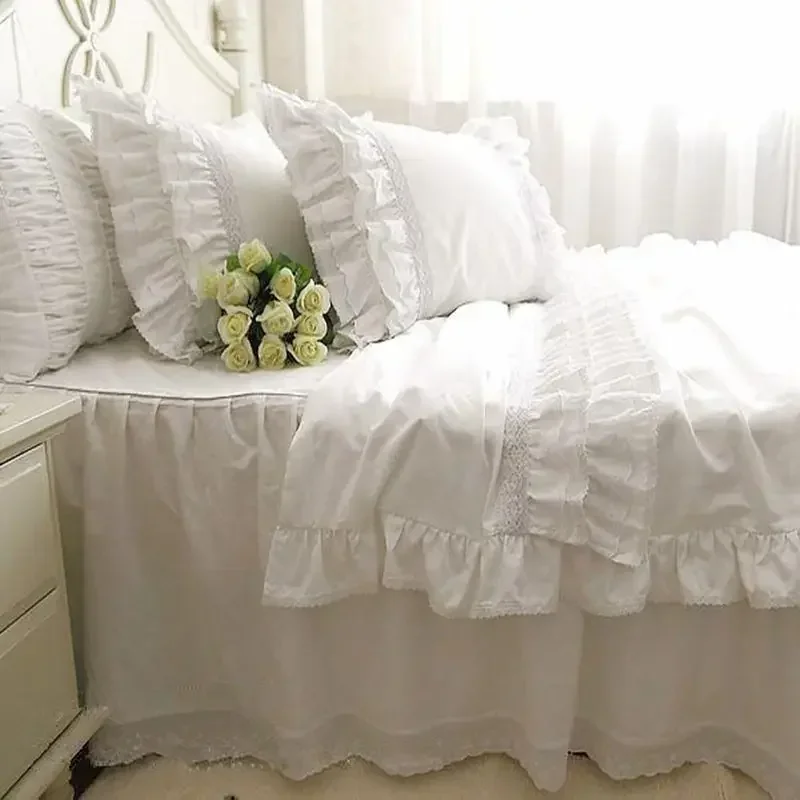 Top Luxury Korean Bedding Set Elegant Embroidery Lace Duvet Cover Ruffle Craft Cake Layers Bedding Bedspread Bed Sheet Hot Sale