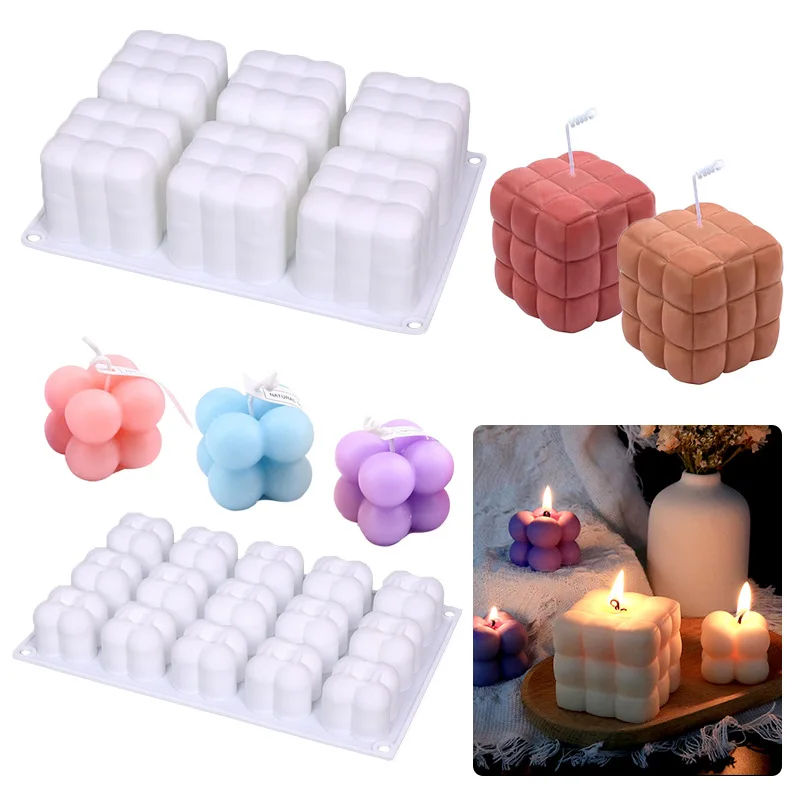 

Large 15/6 Cavitys Bubble Cube Candles Aromatherapy Silicone Mould Mousse Cake Molds 3D Chocolate Hand-made Soap Tool Food Grade